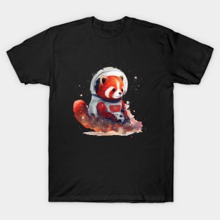 Space Red Panda Astronauts spacecraft Watercolor T-Shirt